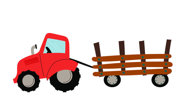 Red harvesting tractor with semi-trailer icon flat