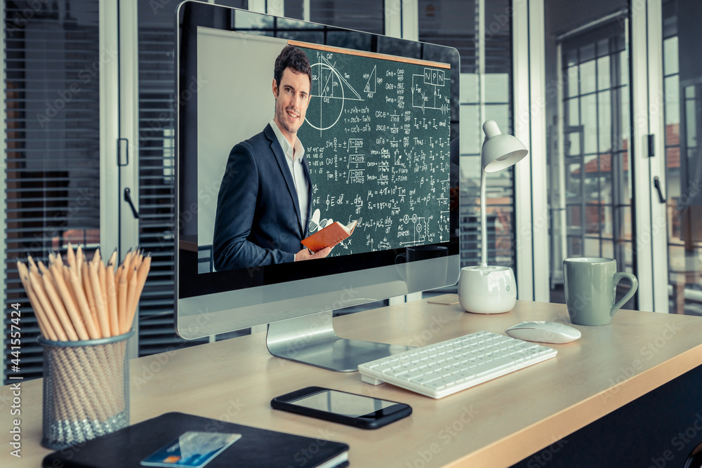 Poster e-learning and online education for student and university concept. video conference call technology