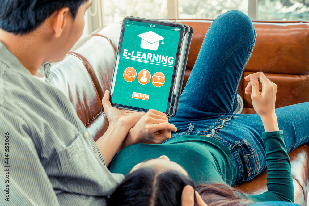 Poster e-learning and online education for student and university concept. video conference call technology