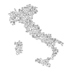 Italy map from black pattern set icons of SEO analysis concept or development, business. Vector illustration..