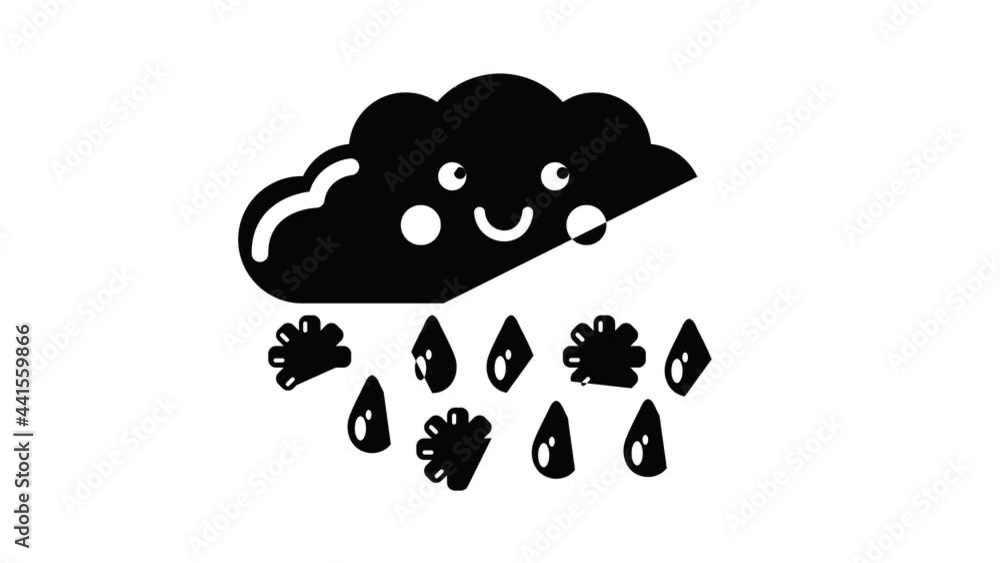 Poster snow and rain icon animation simple best object on white
