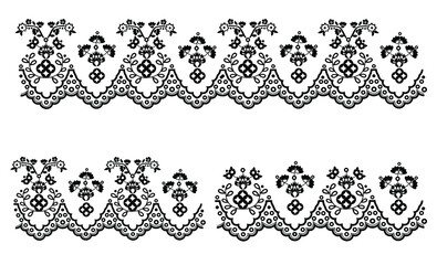 black and white lace border embroidery pattern illustration floral fashion design