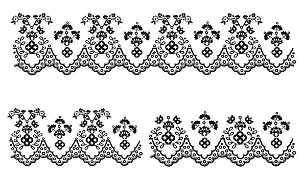 black and white lace border embroidery pattern illustration floral fashion design