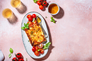 fried feta cheese with honey and tomato salad
