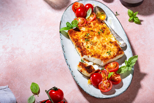 fried feta cheese with honey and tomato salad