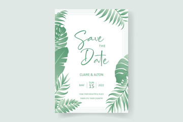 Wedding invitation design with tropical leaf ornament