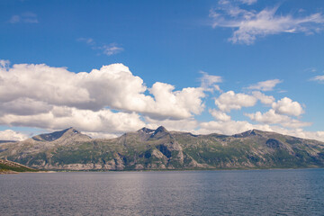 Mountain range in Vevelstad municipality and white clouds,Helgeland,Nordland county,scandinavia,Europe