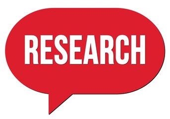 RESEARCH text written in a red speech bubble