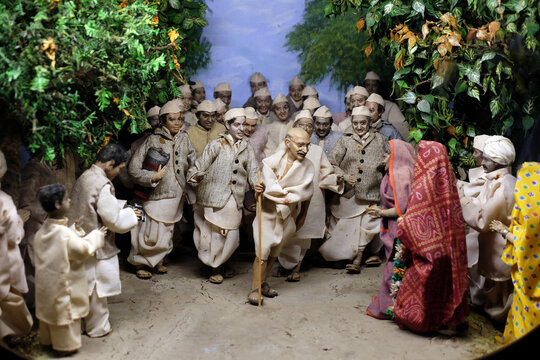 Scenes From The Life Of Mahatma Gandhi: Mahatma Gandhi Started Salt March From Sabarmati Ashram, Mani Bhavan Gandhi Museum In Mumbai, India