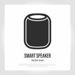 Smart speaker thin line icon. Voice assistant, audio device. Vector illustration.
