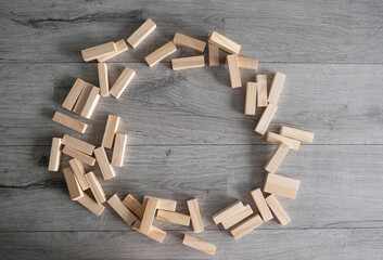 circle of wooden blocks fun background