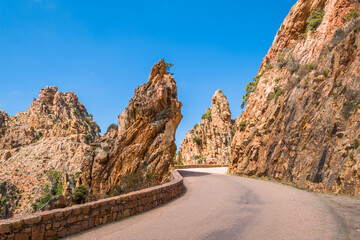 D81 road through Calanques de Piana in Corsica
