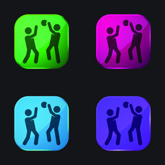 Basketball four color glass button icon