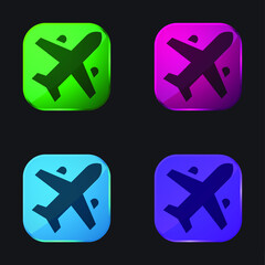 Airplane four color glass button icon