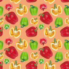 Seamless pattern with bell pepper colorful vegetables organic Background for menu or food