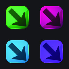 Arrow Pointing Right Down four color glass button icon
