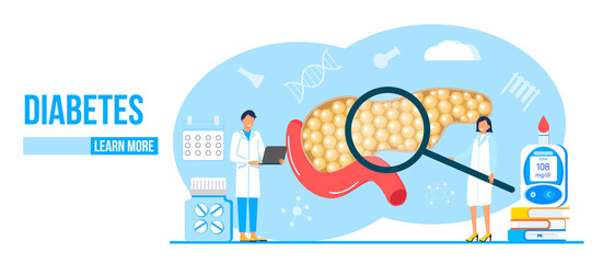 Diabetes mellitus, type 2 diabetes and insulin production concept vector.