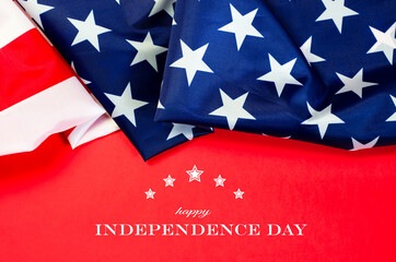 American flag on a red background. Congratulations on Independence Day. National American Holiday Independence Day