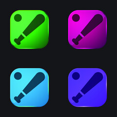 Baseball four color glass button icon