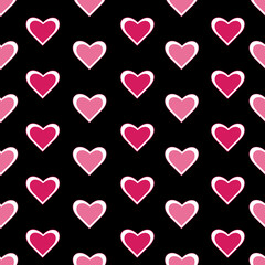 Valentine outline hearts geometric lines repeat seamless pattern design with black background.