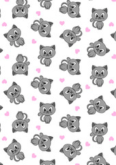 Vector Cute Love Cats Pattern Illustration
