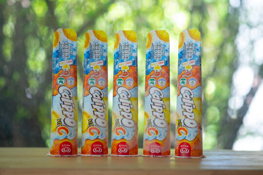 Samut Prakan, Thailand - June 25, 2021 : The New Wall’s Calippo With Vitamin C. And Comes With The Healthier Choice Logo.