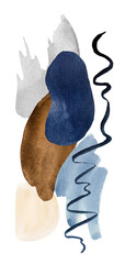 Watercolor dark blue and beige painted Abstract elements