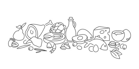 Vector illustartion keto diet products. Healty eating concept.