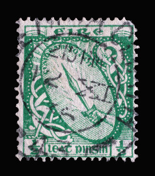 A stamp printed in Ireland shows Sword of Light, circa 1923