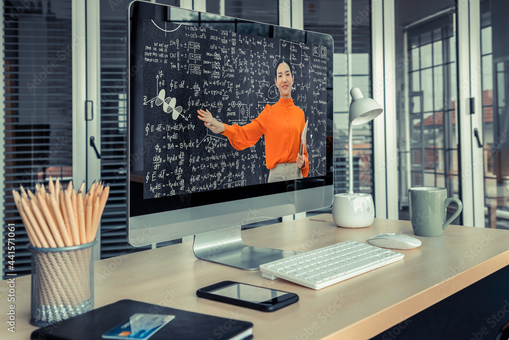Poster e-learning and online education for student and university concept. video conference call technology