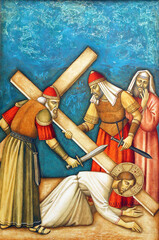 7th Stations of the Cross, Jesus falls the second time, parish church Precious Blood of Jesus in...