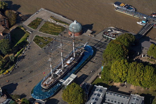 UK, London, Aerial view of Cutty Sark in Greenwich