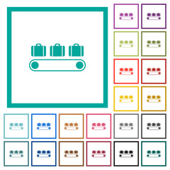 Luggage conveyor flat color icons with quadrant frames