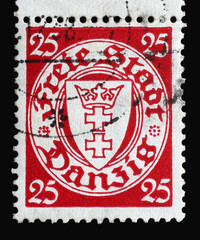 Stamp printed in Germany Free City Danzig shows coat of arms of Free City Danzig, circa 1921