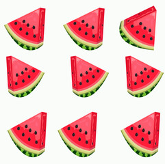 Watermelon slices with pits on a white background .The pattern. Summer vector image. Art & Illustration