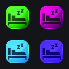 Bed four color glass button icon