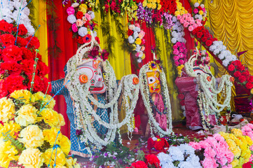 Idol of God Jagannath, Balaram and Suvodra is being worshipped. Ratha jatra festival at Howrah,...