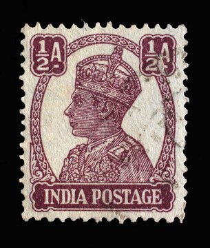 Stamp printed in India shows portrait of George VI (1895 -1952), circa 1941