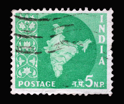Stamp printed in India shows Map of India, circa 1957
