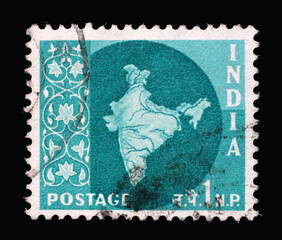Stamp printed in India shows Map of India, circa 1957