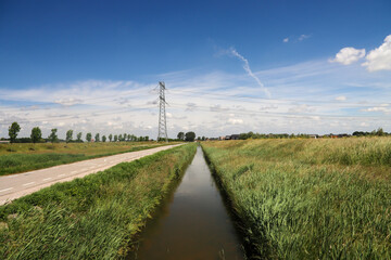 meadows, roads and canals in water storage Eendragtspolder in Zevenhuizen