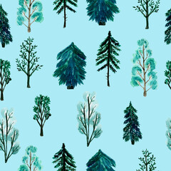 Watercolor pattern trees. Seamless forest. Design element for collection. Elements for the design.