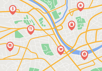City navigation map pin vector flat illustration pattern street, direction, positioning district