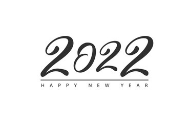 Happy New Year 2022 logo text design.Brochure design template, card, banner. Vector illustration with black holiday label isolated on white background.