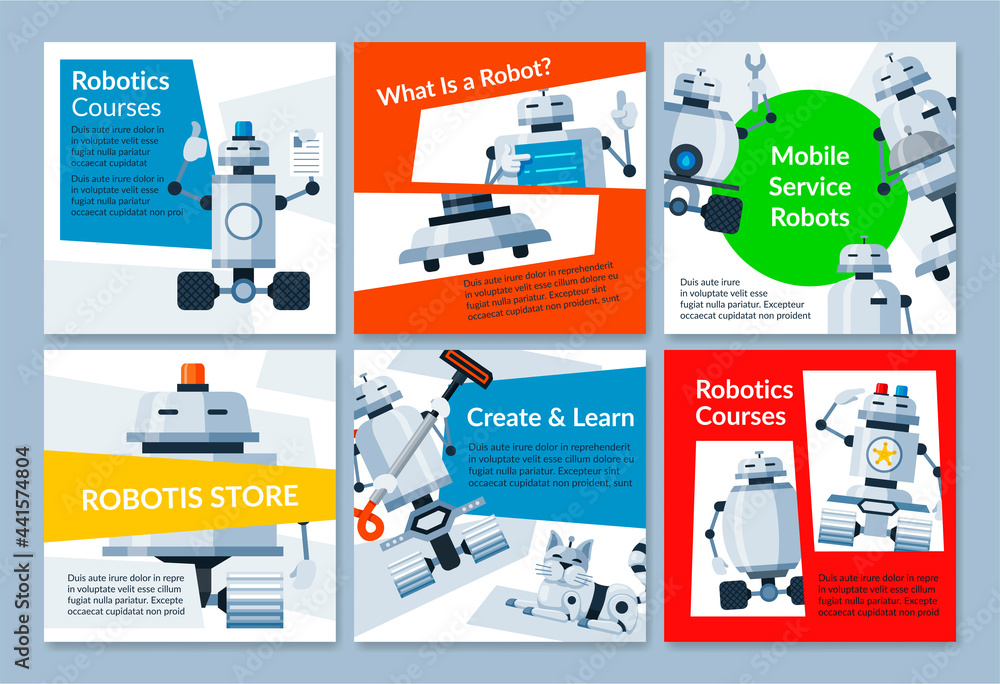 Wall mural collection robotics engineering programming banners vector flat illustration artificial intelligence