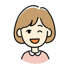 ウインクする女性のアイコン風イラスト
