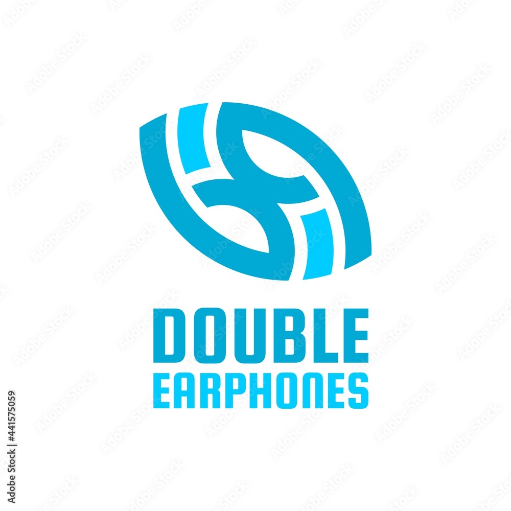 Wall mural blue double earphones technology logo concept design illustration