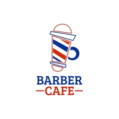 Red Blue Barber Shop Cafe coffee mug logo concept design illustration