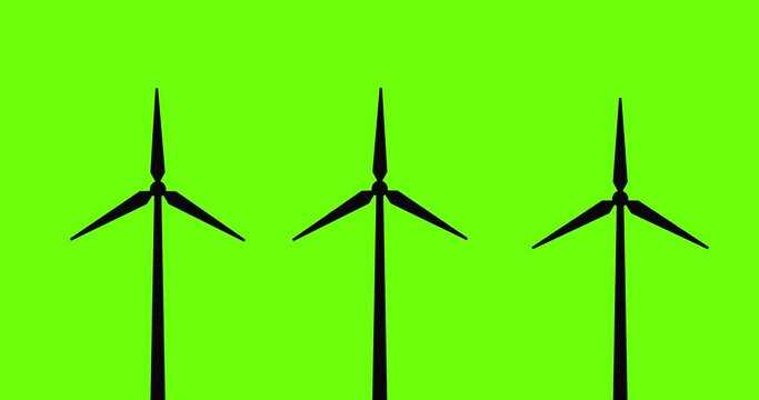 Wind turbine set animation. Eco stations. Wind energy concept. Green screen. 4K