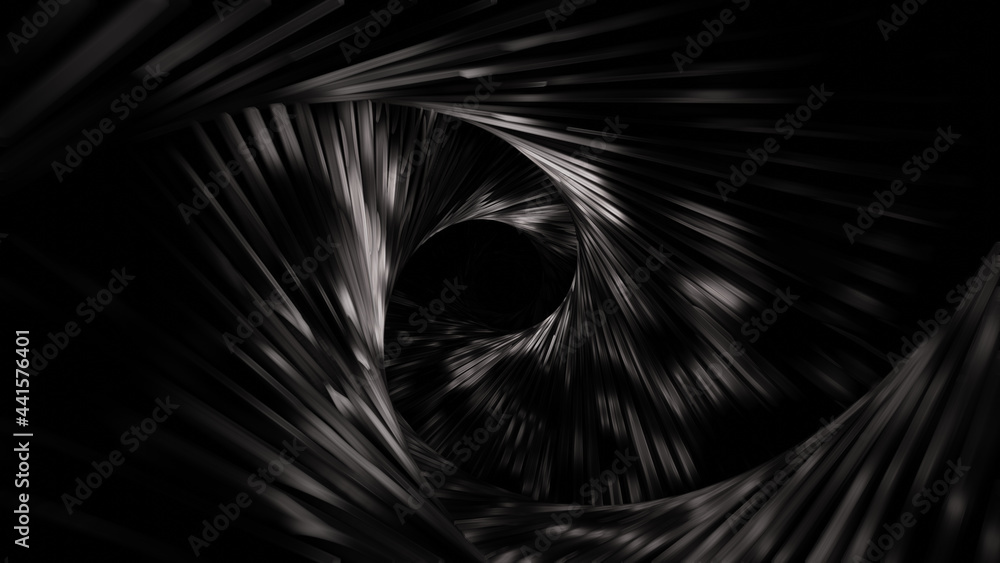 Poster 3d illustration graphics of abstract metallic pattern curved structure tunnel seamless loop motion g